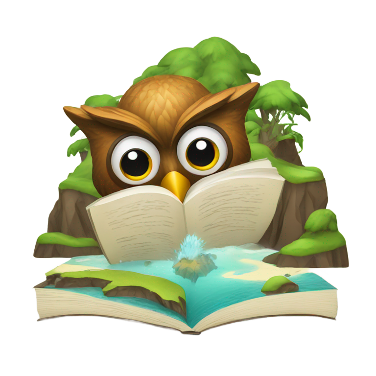 genmoji: Suspicious, explosive, book, island, owl