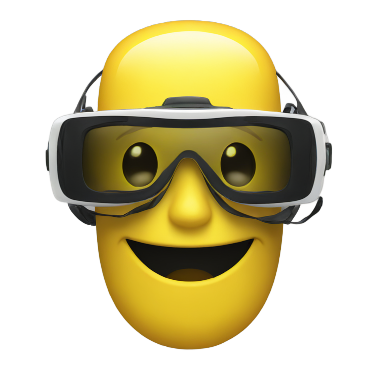 絵文字：VRヘッドセットをかぶった黄色のスマイル顔