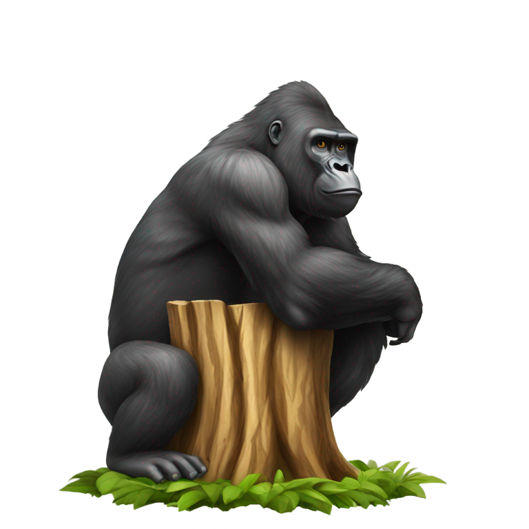 genmoji：大猩猩在树桩上思考