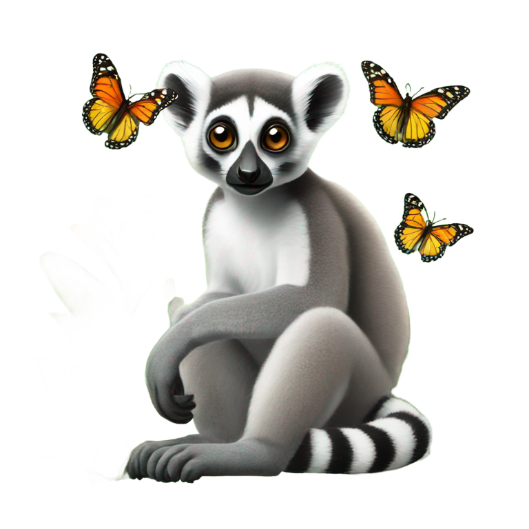 genmoji: A lemur surrounded by milkweed and butterflies