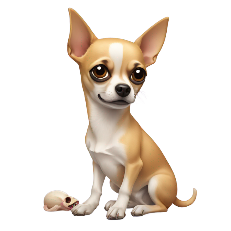 genmoji : Chihuahua avec un corps sans vie en arrière-plan