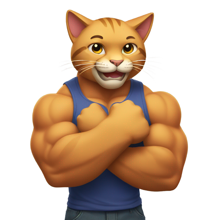 genmoji：强壮的猫咪展示肌肉臂膀，微笑