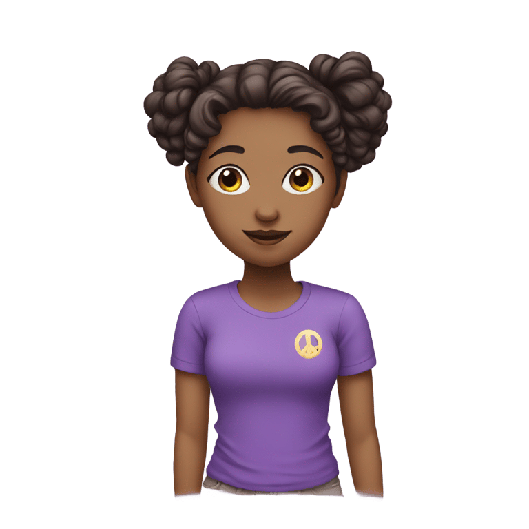 genmoji : Girl with peace sign eyes and a purple shirt