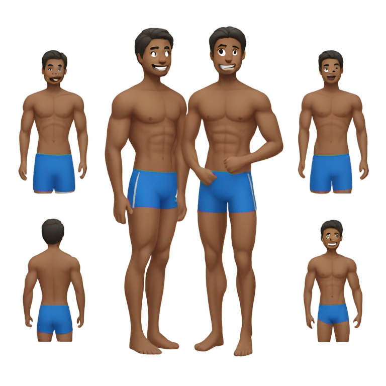 genmoji : Homme aux abdos en maillot de bain bleu moulant, style emoji