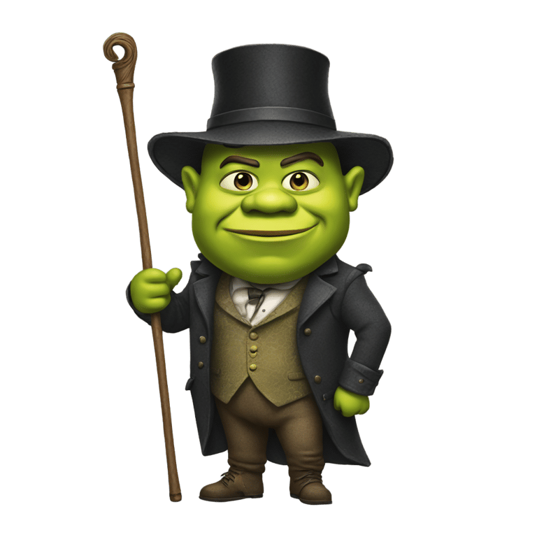 genmoji : pimp shrek holding a cane