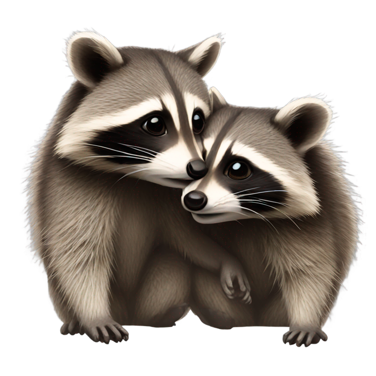 絵文字：Raccoons kissing