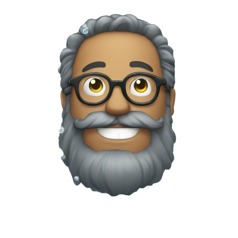 genmoji: a big bearded man with glasses taking a bubble bath
