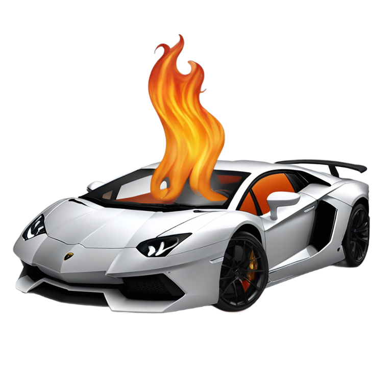 genmoji: lamborghini aventador svj with flames coming out the exhaust cooking hot dogs going onto plates someone is eating and running around and driving away