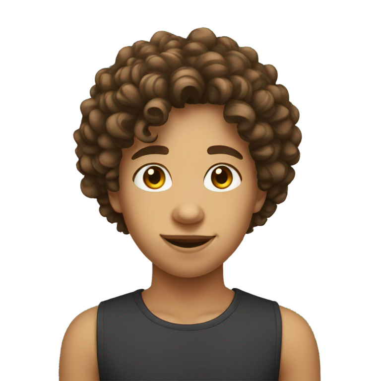 genmoji : Young teen with large nose and curly brown hair