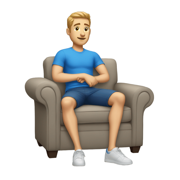 genmoji：白人男子穿着蓝色短裤坐在沙发上