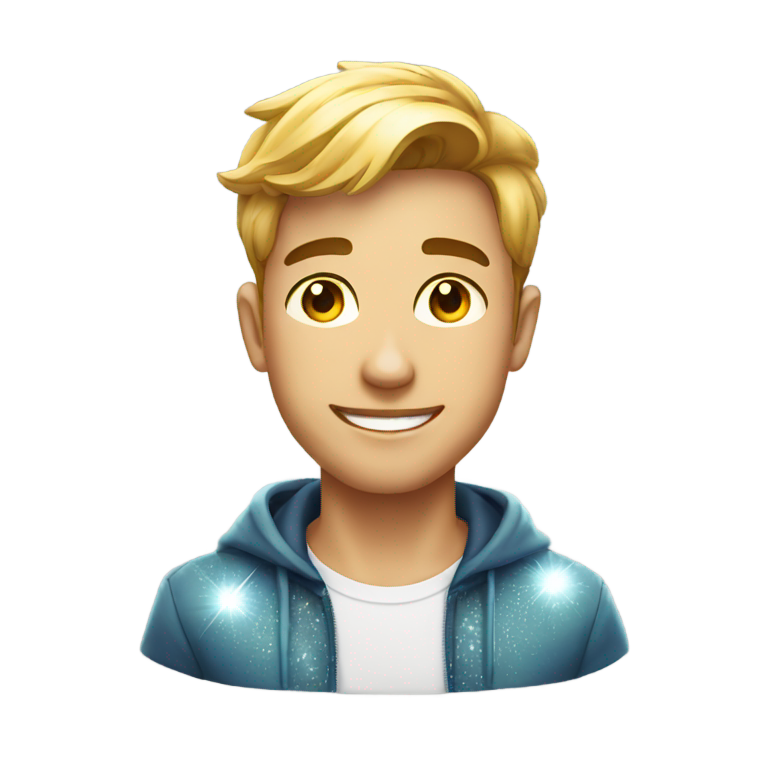 genmoji: son wearing diamond earrings with super shiny sparkly brightness shining brightly