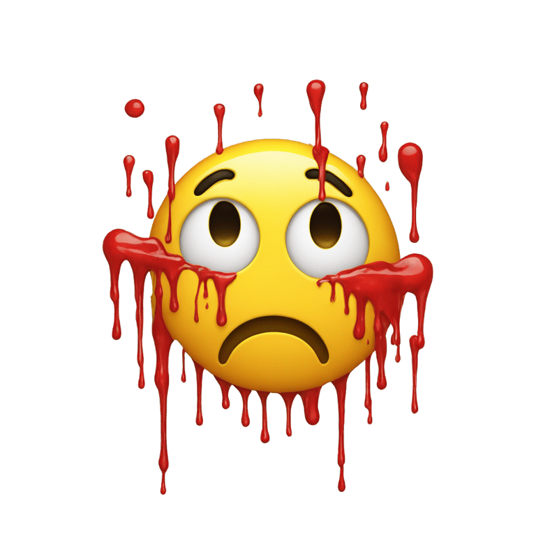 genmoji：黄色悲伤脸，眼和嘴角有细细的血液流出。