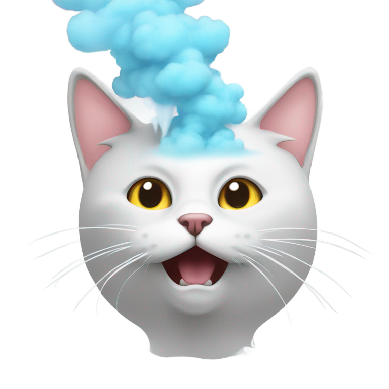 genmoji: a cat with a vapour cloud from an explosion coming out of it's head