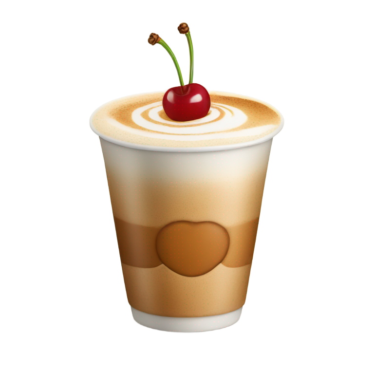genmoji: Latte cup with foam and a cherry
