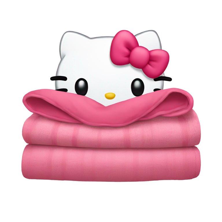 genmoji：床上的毯子下偷看的Hello Kitty
