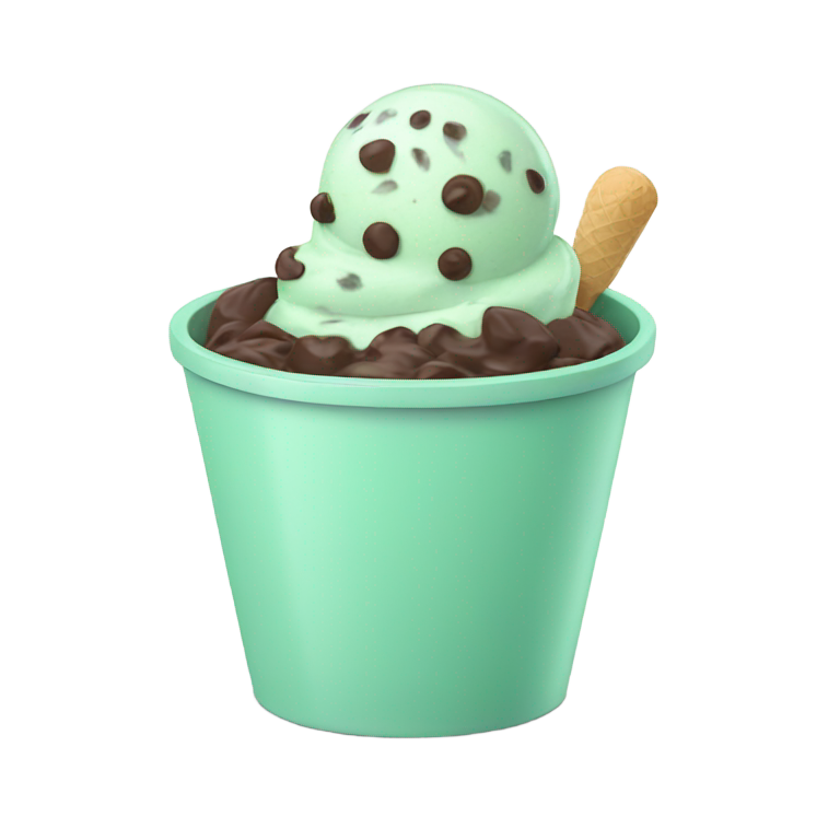 genmoji : Crème glacée à la menthe avec des pépites de chocolat dans un bol.