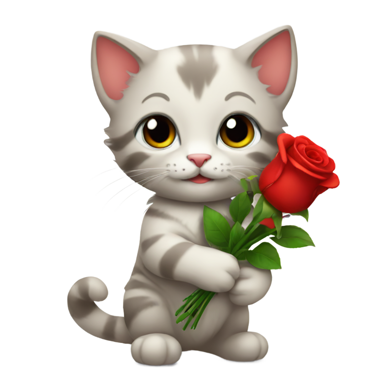genmoji：可爱的猫咪王子站立着捧着一束红玫瑰