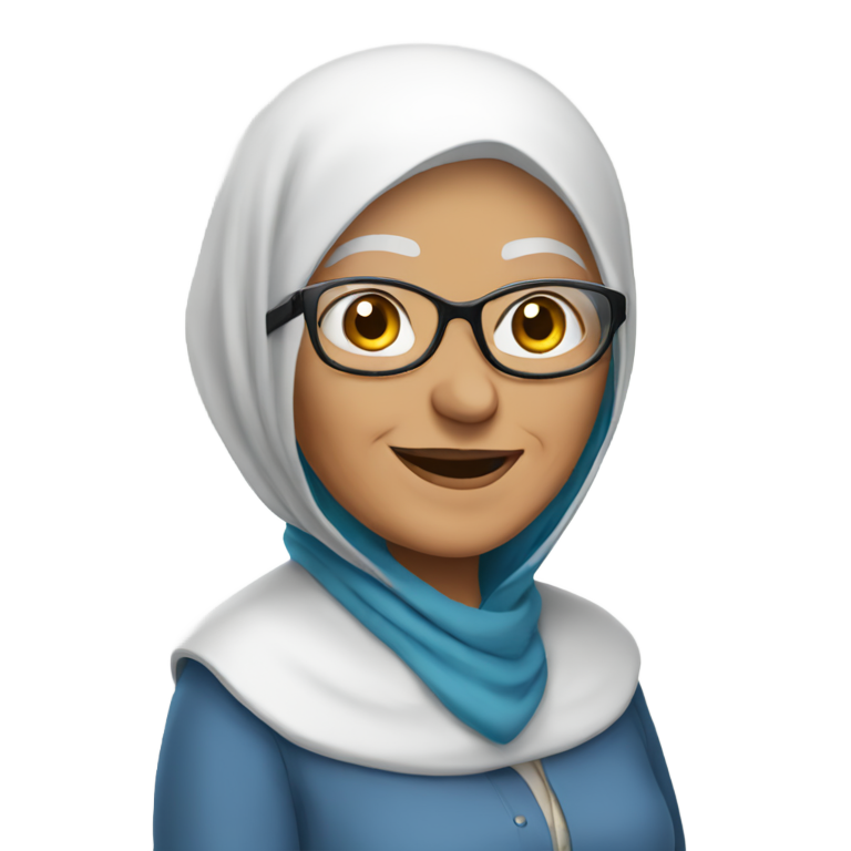 genmoji：戴眼镜、蓝色头巾和白衬衫的老妇人在说你好