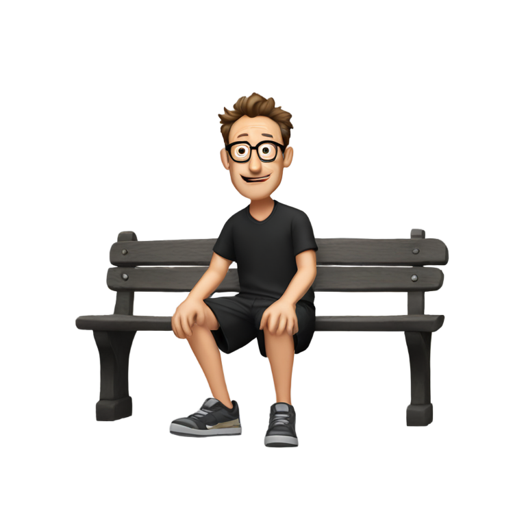 genmoji：汤姆·肯尼穿着黑色短裤坐在长凳上
