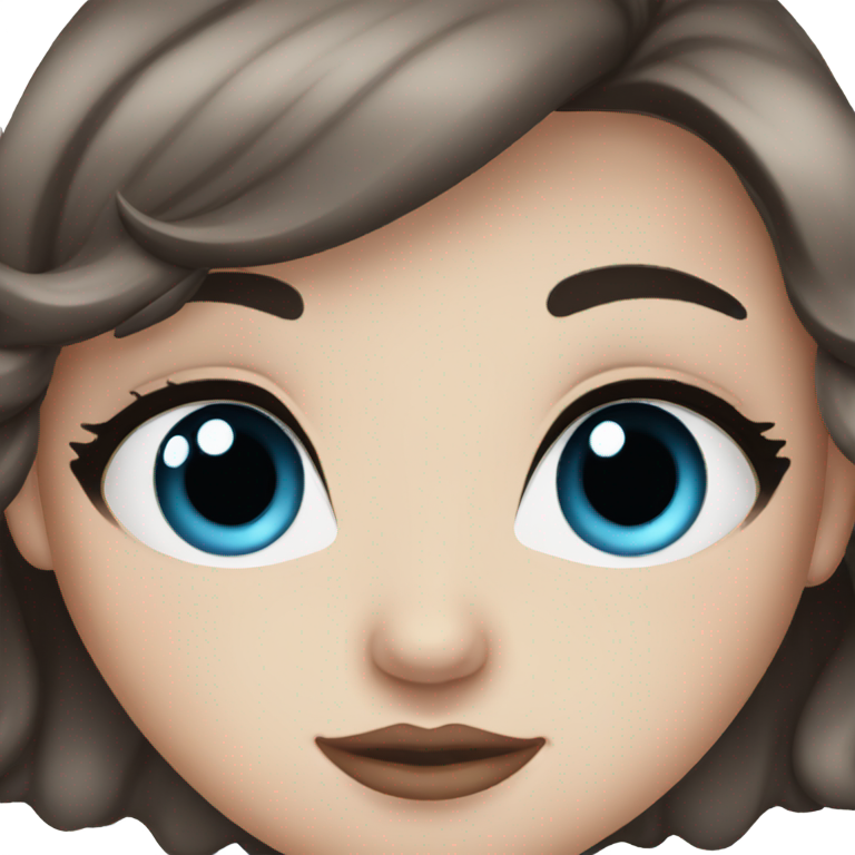 genmoji: A white girl,dark brown hair,blue ocean eyes,rosy lips,big eyelashes
