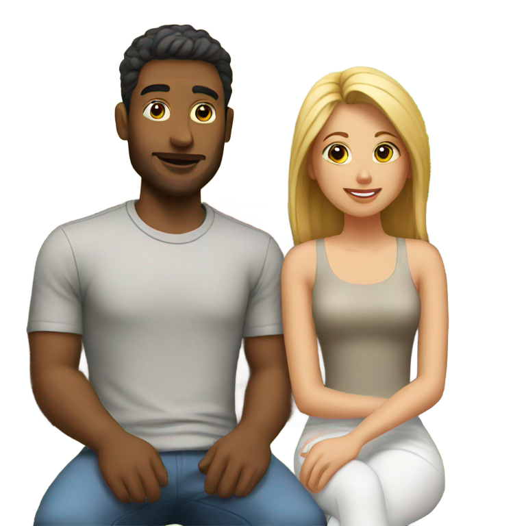 genmoji : Couple assis sur un banc en pierre dans le parc