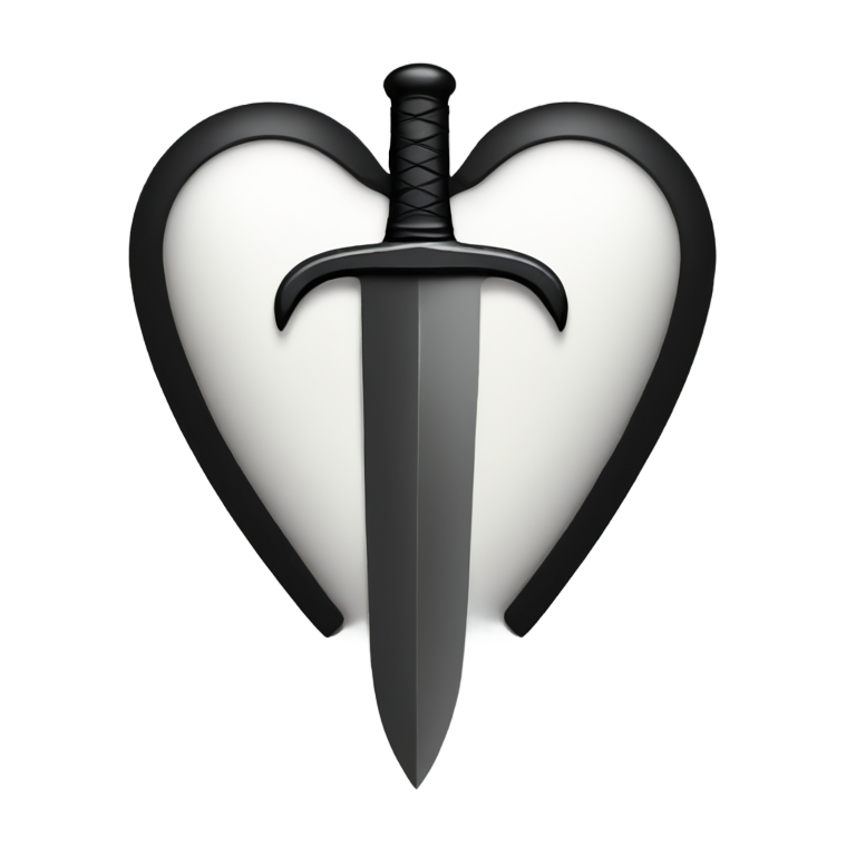 genmoji : Cœur noir avec une dague à l'intérieur, non complètement coupé en bas