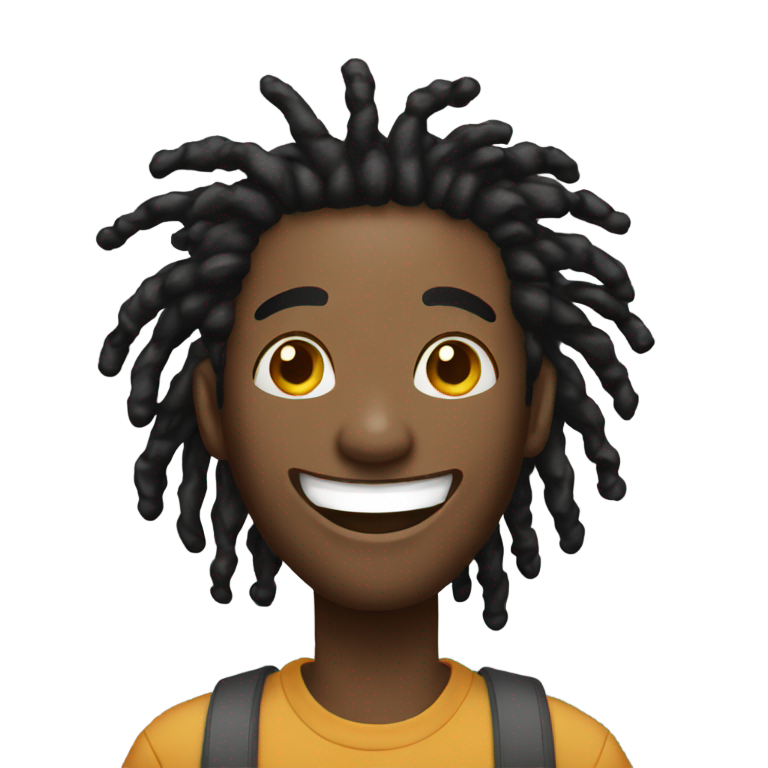 genmoji : Homme noir aux dreads courtes et désordonnées, riant aux éclats