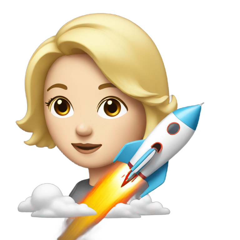 genmoji：金发短发女子被绑在倾斜的发射火箭上
