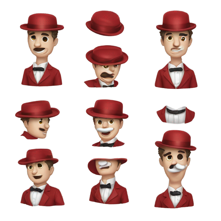genmoji：查理·卓别林全红装，单臂遮阳的emoji