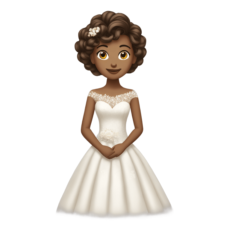 genmoji：make a brown skinned girl with a brown 1920 women’s haircut in a pretty wedding dress