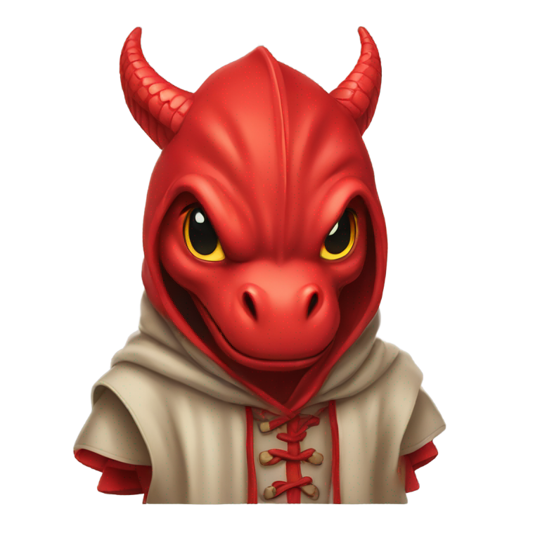 genmoji : Un dragon rouge portant une cagoule en train de braquer une banque