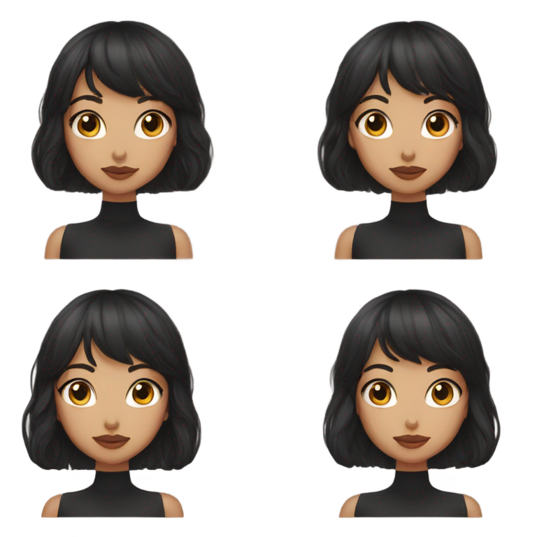 絵文字：色白の少女、長い黒髪と前髪、細いアーモンド型の目、キューピッドの弓のような唇