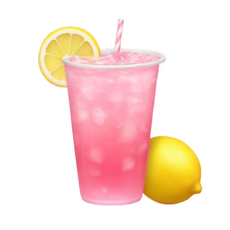 絵文字：ピンクレモネードのカップとレモン