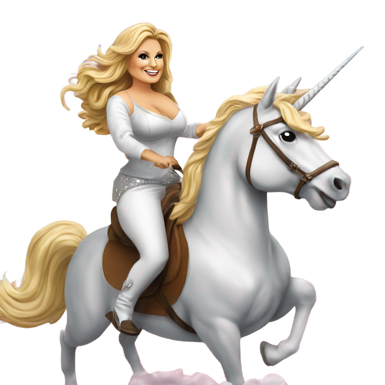 genmoji: jennifer coolidge riding a unicorn
