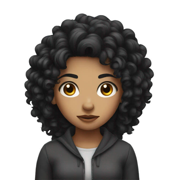 絵文字：怒った黒髪のカールヘアの女の子