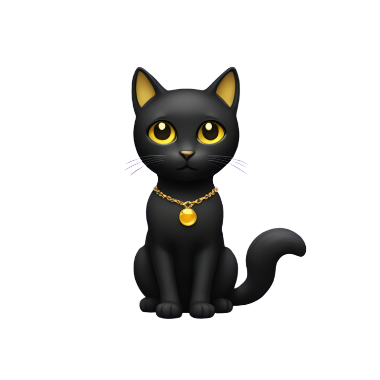 genmoji : Chat noir avec collier en forme de lune dorée
