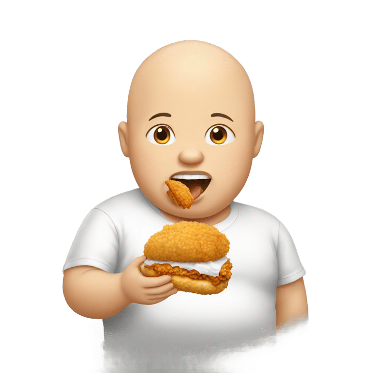 genmoji : Fat bald kid eating fried chicken