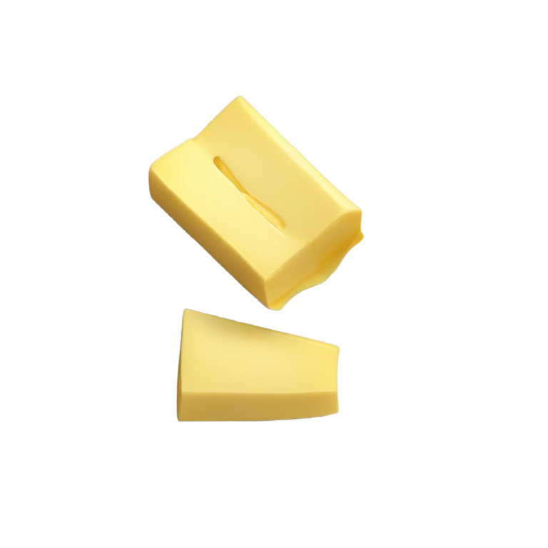 genmoji: butter stick on a small plate or wrapper. Pale yellow, with one corner slightly sliced. Smooth, soft edges