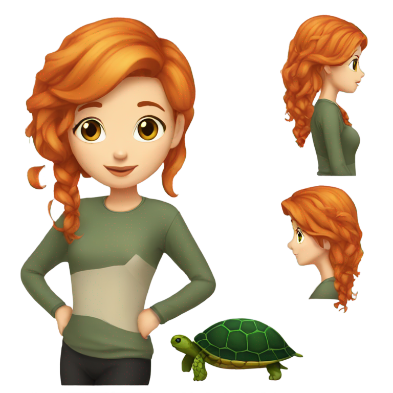genmoji : Cheveux courts roux-blonds, fille, tortue, manche longue noir