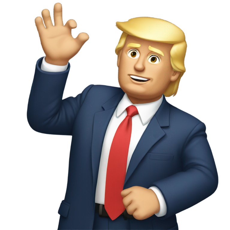 genmoji: Donald trump raising arm with flat palm hand