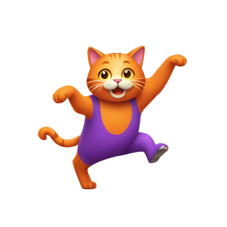 genmoji: A giant cat dancing on a purple orange