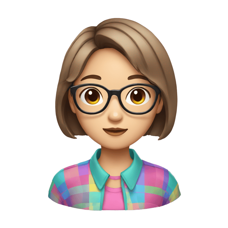 genmoji : Cute asian girl with short hair, glasses and colourful shirt