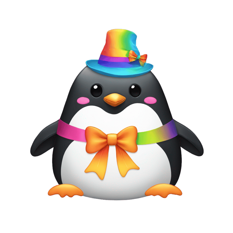 genmoji：penguin rainbow Hat with bow