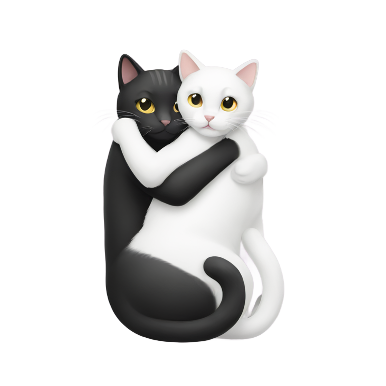 genmoji : white and black cats hugging