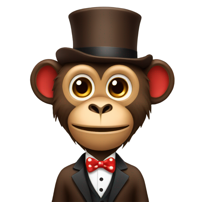 genmoji : Un singe brun portant un smoking et un chapeau à pois rouges