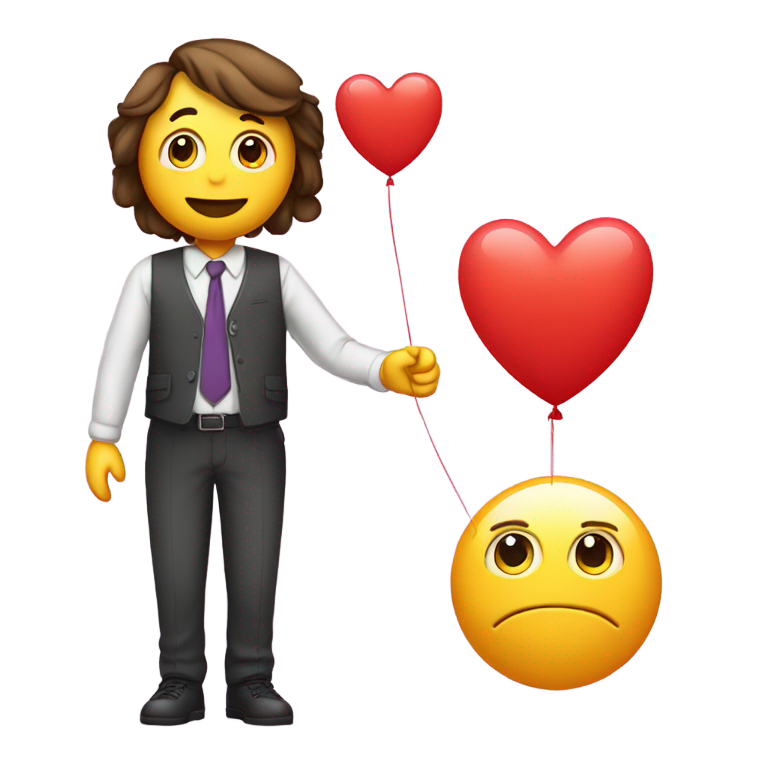 genmoji：我爱你，眼里满是爱心，手里拿着写着“我爱你”的气球，另一只手拿着好成绩。