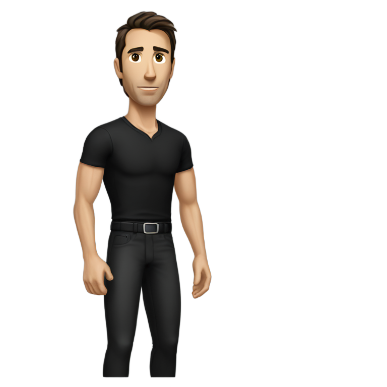 genmoji : Steve Nash portant une chemise noire et un pantalon rentré avec une ceinture