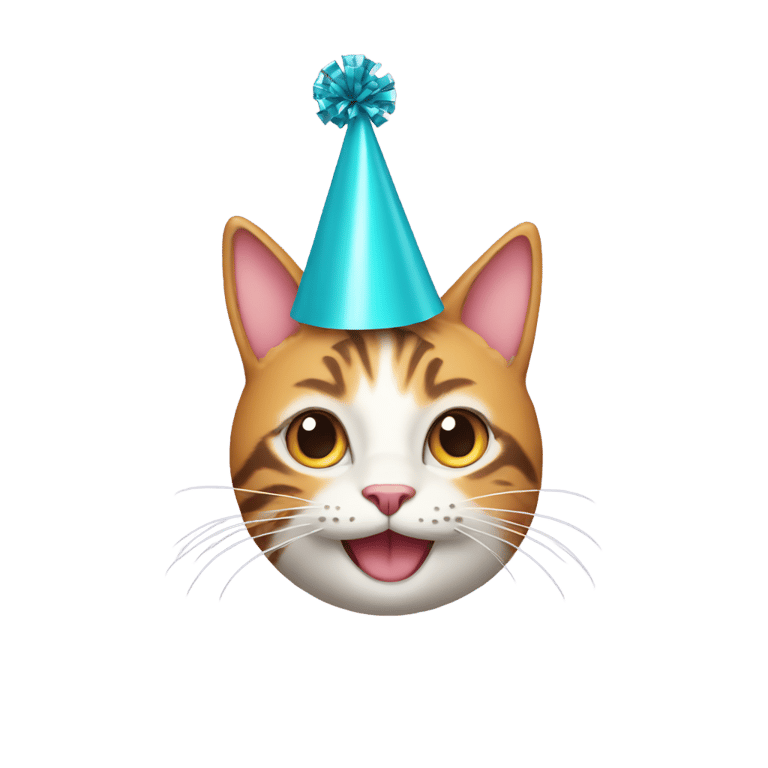 genmoji : Chat souriant avec un chapeau de fête