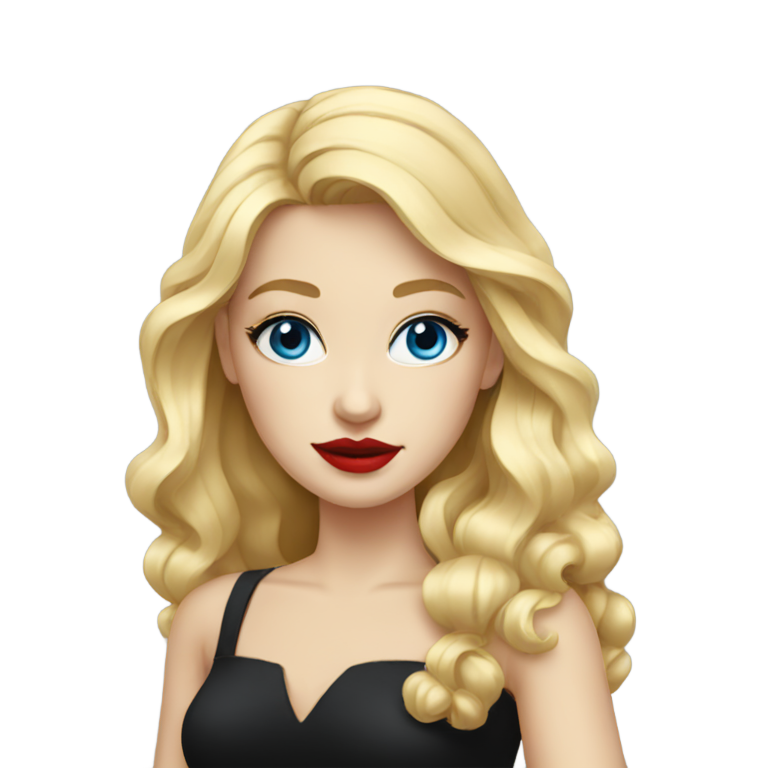 genmoji：金发蓝眼红唇的女孩，穿着黑色连衣裙