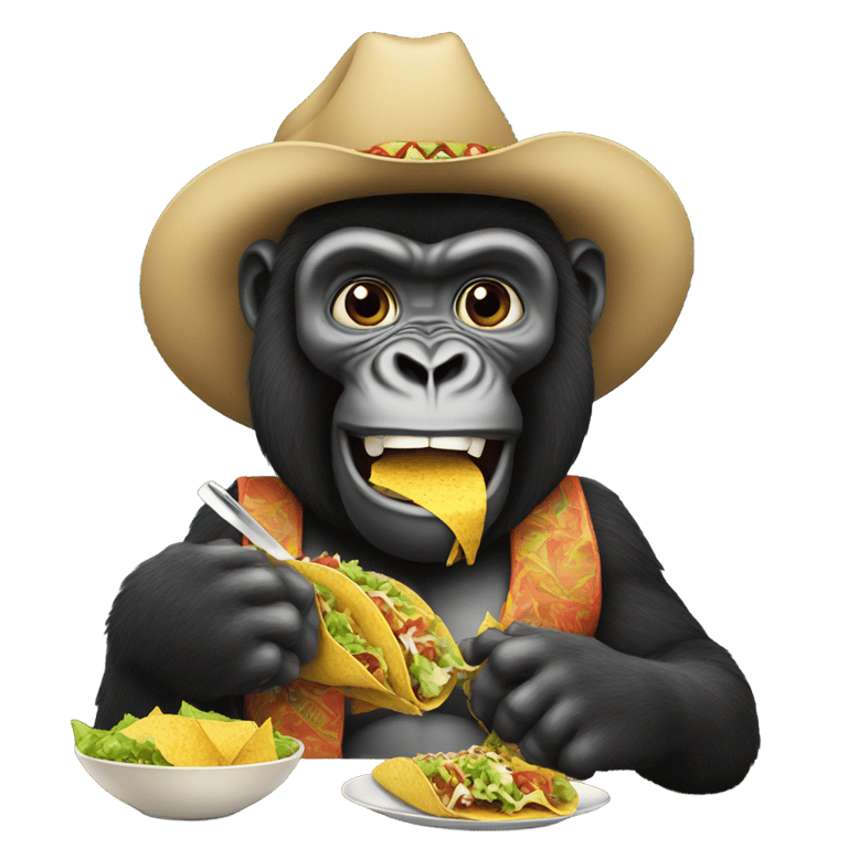 絵文字：Black gorilla cowgirl eating tacos